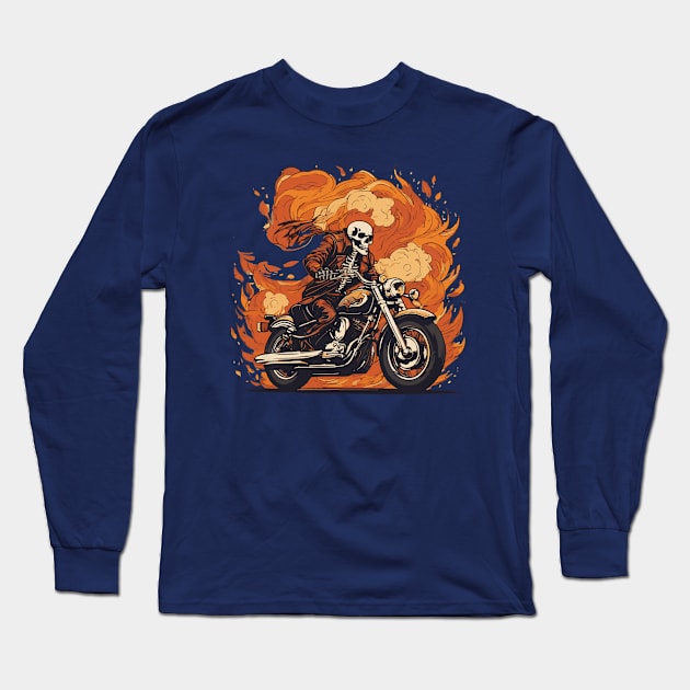 Blaze Trails with the Flaming Skeleton Biker Long Sleeve T-Shirt by Salaar Design Hub